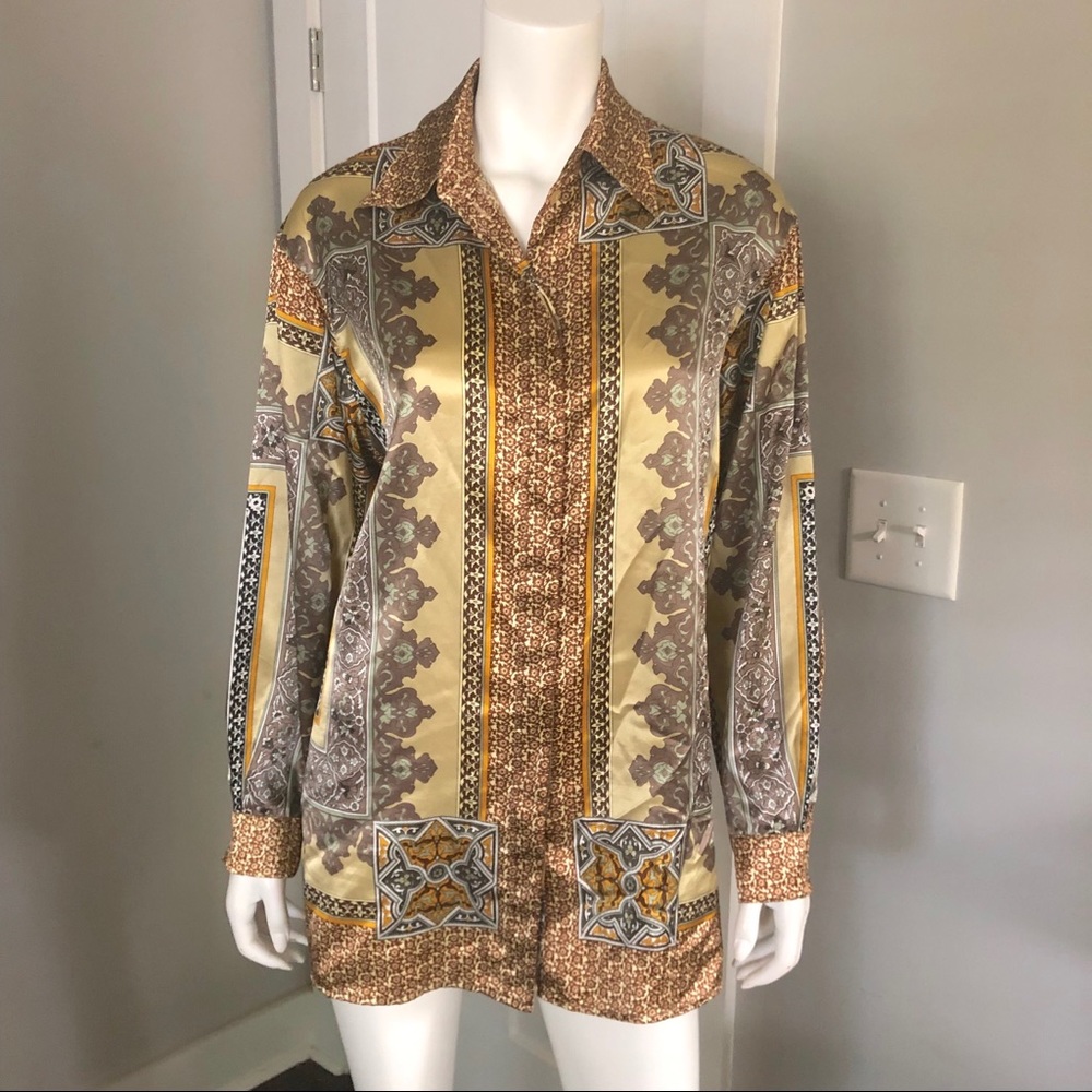 Vintage Chain Link Blouse Baroque Gold Top Shirt